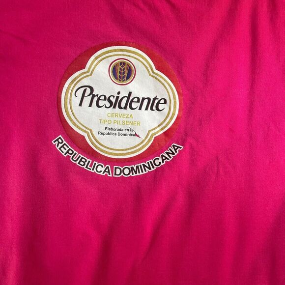 Presidente Cerveza Pilsener Beer Dominican Republic T Shirt Large Fuschia Pink - Picture 2 of 6